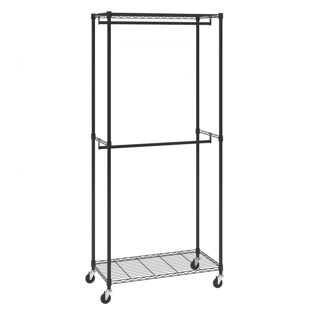 VEVOR Heavy Duty Clothes Rack, Double Hanging Rods Clothing Garment Rack with Bottom and Top Storage Tier, Rolling Clothing Rack for Hanging Clothes, 1'' Diameter Thicken Steel Tube Hold Up to 300Lbs - JYKCYJ2838122UE86V0