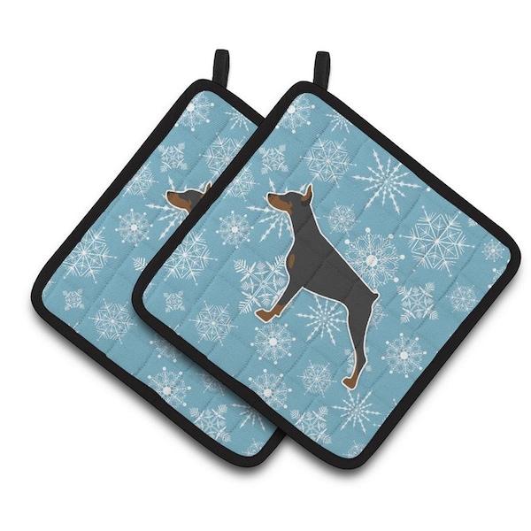 Carolines Treasures Winter Snowflake Doberman Pinscher Pair of Pot Holders - BB3560PTHD