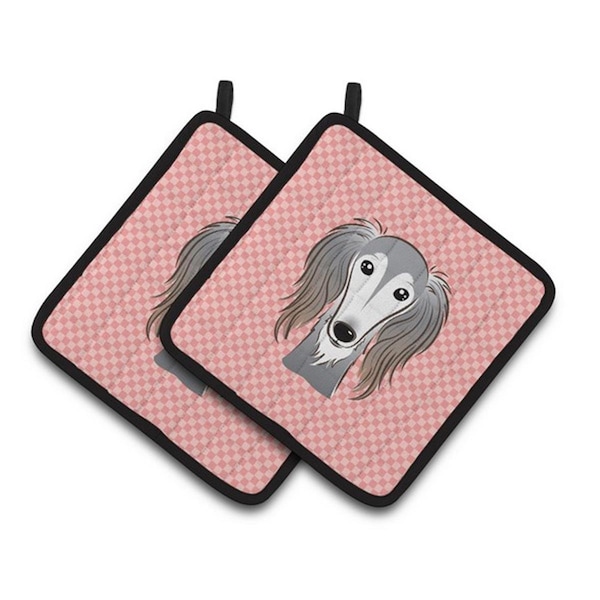 Carolines Treasures Checkerboard Pink Saluki Pair of Pot Holders, 7.5 x 3 x 7.5 in. - BB1229PTHD