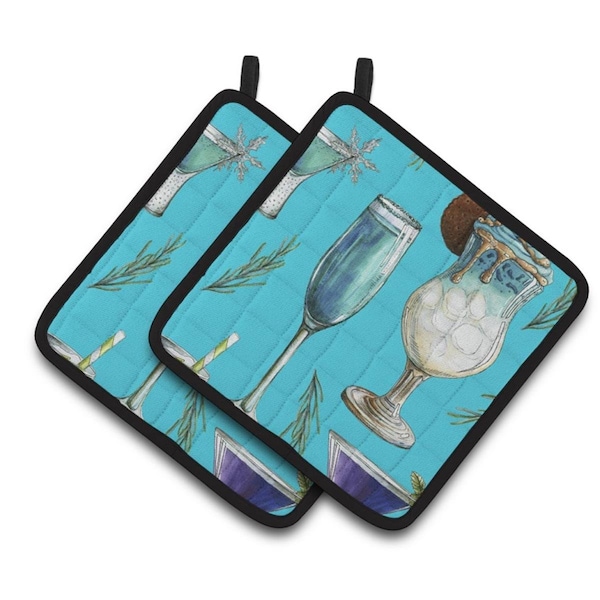 Carolines Treasures Drinks and Cocktails Blue Pair of Pot Holders - BB5203PTHD