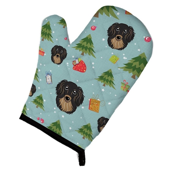 Carolines Treasures Christmas Longhair Black and Tan Dachshund Oven Mitt - BB5002OVMT