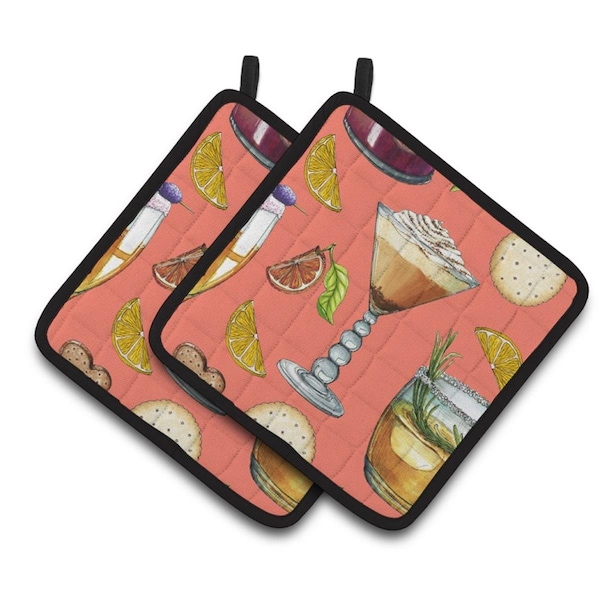 Carolines Treasures Drinks and Cocktails Salmon Pair of Pot Holders - BB5201PTHD