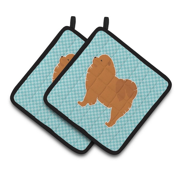 Carolines Treasures Chow Chow Checkerboard Blue Pair of Pot Holders - BB3751PTHD