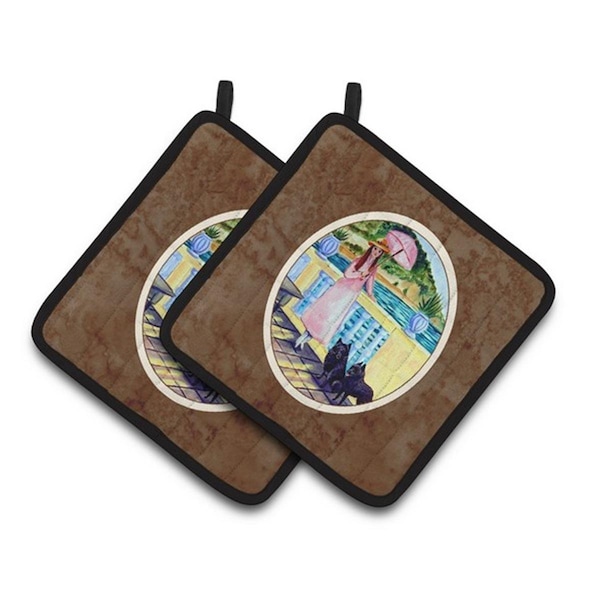 Carolines Treasures Lady with Her Schipperke Pair of Pot Holders, 7.5 x 3 x 7.5 in. - 7267PTHD