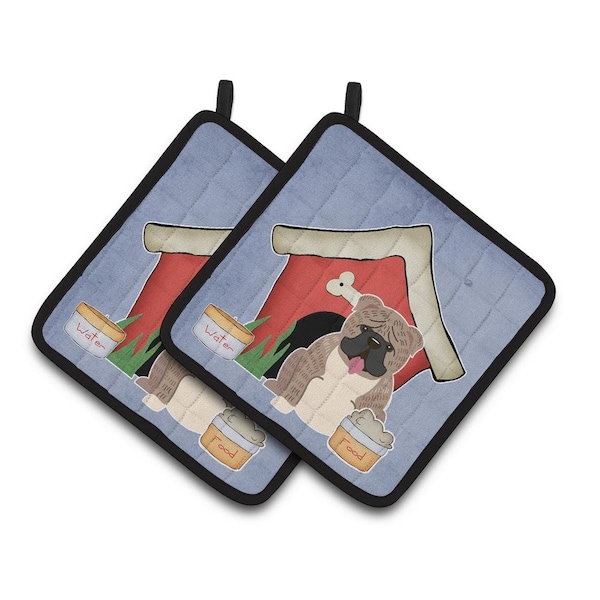 Carolines Treasures Dog House Collection English Bulldog Grey Brindle Pair of Pot Holders - BB2880PTHD