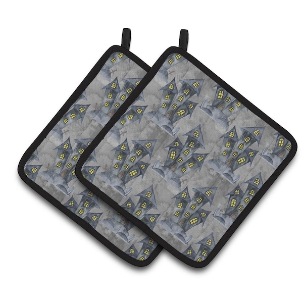 Carolines Treasures Watecolor Halloween Haunted House Pair of Pot Holders - BB7522PTHD