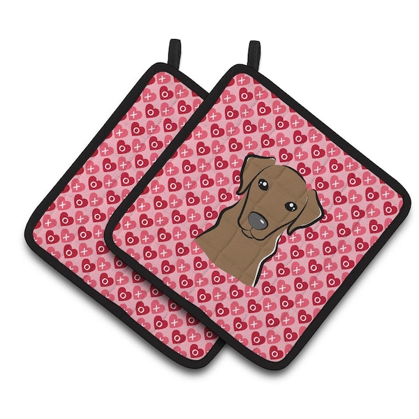 Carolines Treasures Chocolate Labrador Hearts Pair of Pot Holders - BB5304PTHD