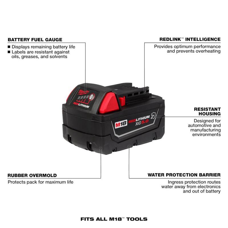 Milwaukee M18 FUEL GEN-2 18V Lithium-Ion Mid Torque Brushless Inalámbrico con Impacto de 3/8 in. con Anillo F y batería resistente de 5.0 ah - 2960-20-48-11-1850R