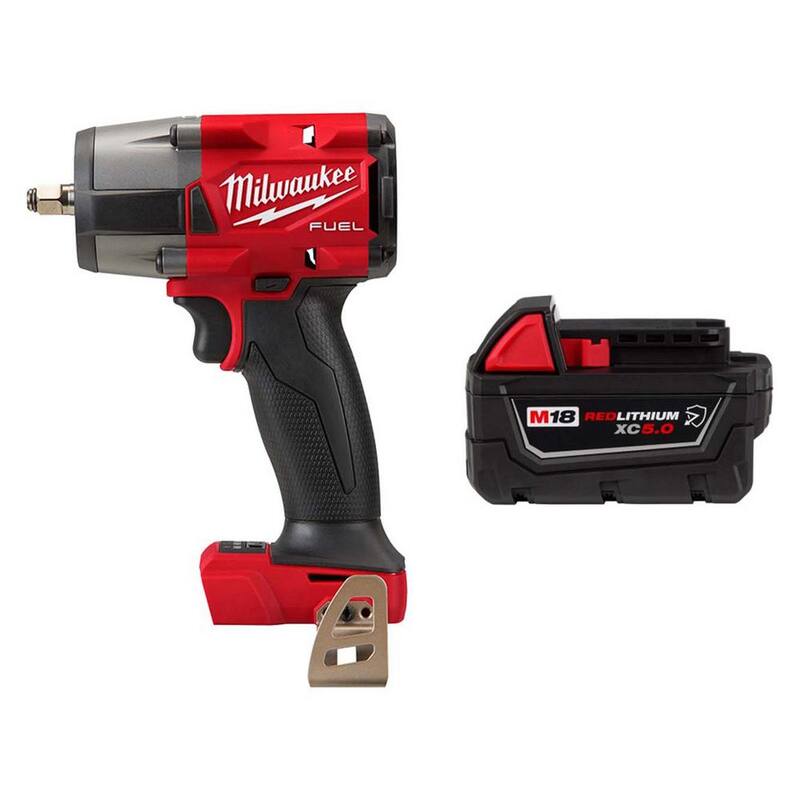 Milwaukee M18 FUEL GEN-2 18V Lithium-Ion Mid Torque Brushless Inalámbrico con Impacto de 3/8 in. con Anillo F y batería resistente de 5.0 ah - 2960-20-48-11-1850R