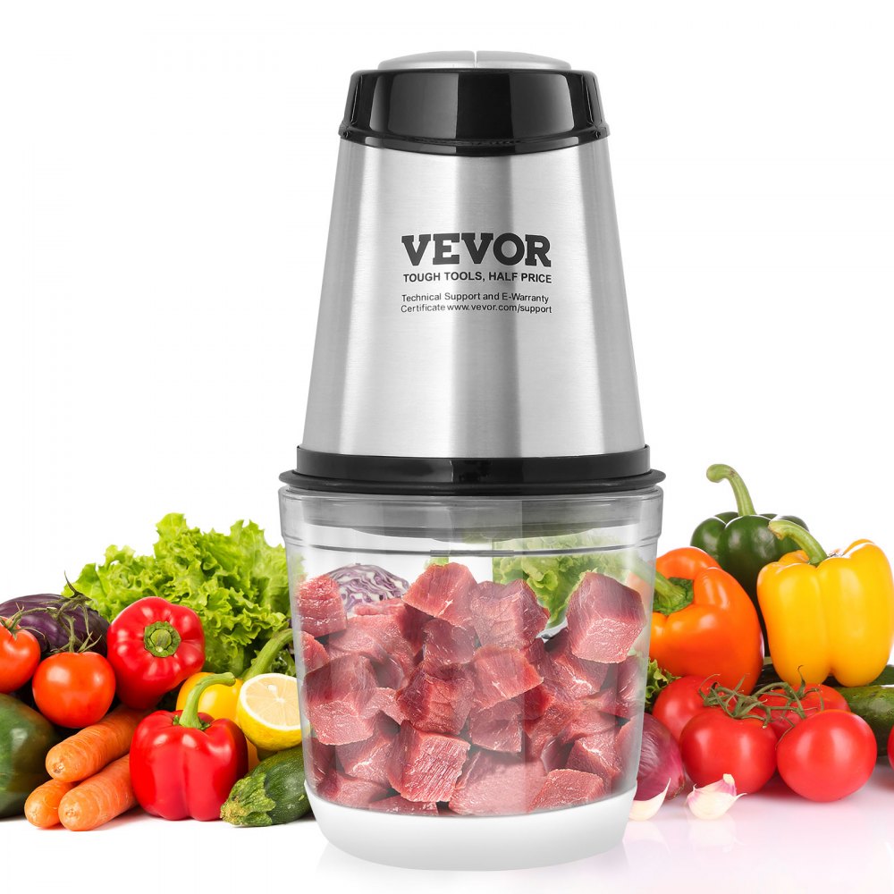 VEVOR Food Processor, Electric Meat Grinder with 4-Wing Stainless Steel Blades, 2.5 Cup Glass Bowl, 400W Electric Food Chopper, 2 Speeds Food Grinder for Baby Food, Meat, Onion, Vegetables - DMCJRJJL0000DETAVV1