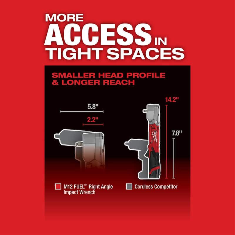 Llave de impacto angular derecha inalámbrica sin escobillas Milwaukee M12 FUEL de 12 V de ion de litio de 3/8 pulgadas (herramienta solamente) - 2564-20