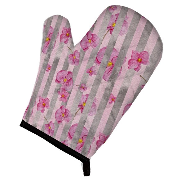 Carolines Treasures Watercolor Pink Flowers Grey Stripes Oven Mitt - BB7502OVMT