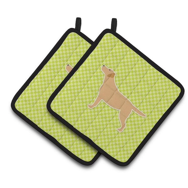 Carolines Treasures Yellow Labrador Retriever Checkerboard Green Pair of Pot Holders - BB3797PTHD