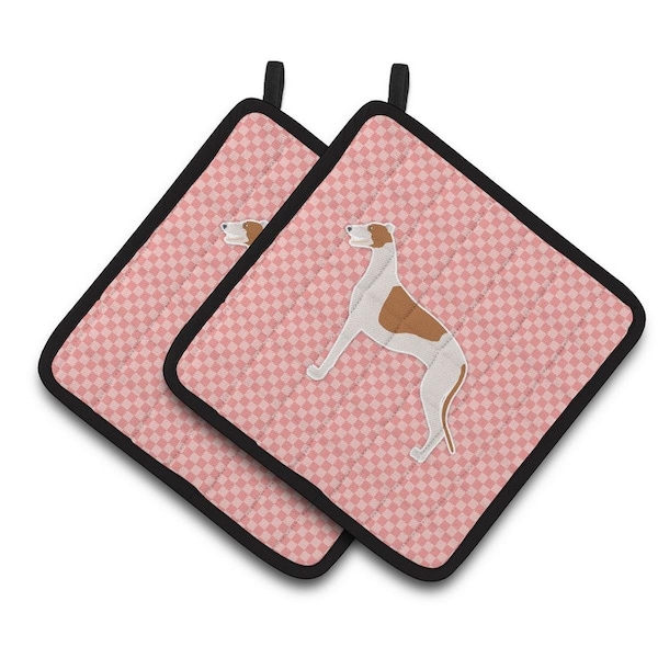 Carolines Treasures Greyhound Checkerboard Pink Pair of Pot Holders - BB3605PTHD