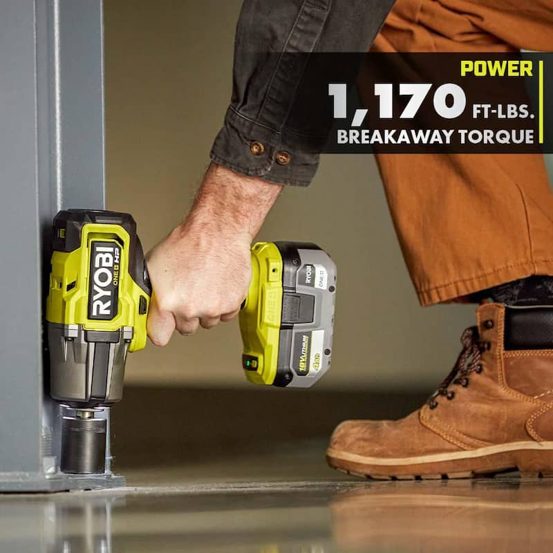 Llave de impacto inalámbrica sin escobillas de alta torsión de 18V y 1/2 pulgadas con 4 modos RYOBI ONE+ HP (Herramienta solamente) - PBLIW01B.