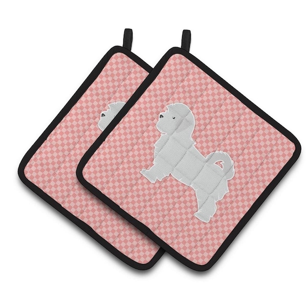 Carolines Treasures Maltese Checkerboard Pink Pair of Pot Holders - BB3636PTHD
