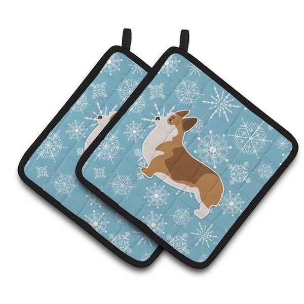 Carolines Treasures Carolines Treasures BB3520PTHD Winter Snowflake Corgi Pair of Pot Holders - BB3520PTHD