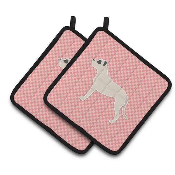Carolines Treasures Dogo Argentino Checkerboard Pink Pair of Pot Holders - BB3667PTHD