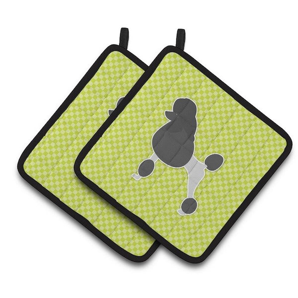 Carolines Treasures Poodle Checkerboard Green Pair of Pot Holders - BB3839PTHD