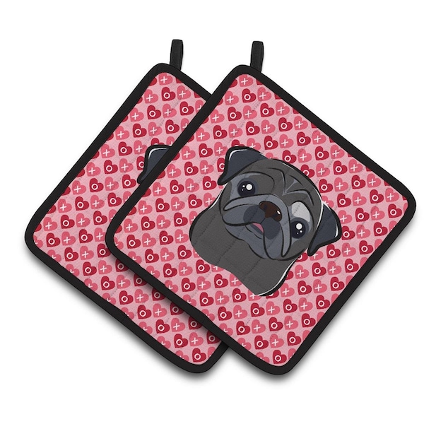 Carolines Treasures Black Pug Hearts Pair of Pot Holders - BB5333PTHD