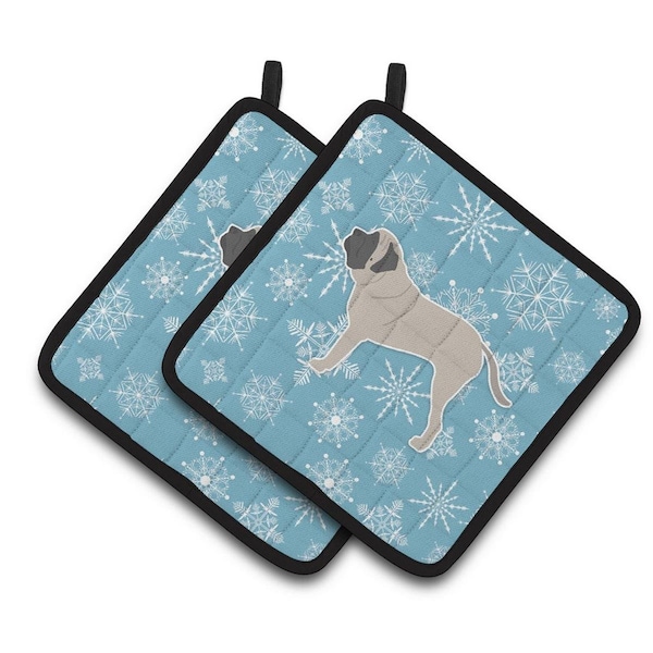 Carolines Treasures Winter Snowflake English Mastiff Pair of Pot Holders - BB3556PTHD