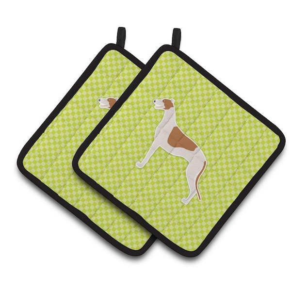 Carolines Treasures Greyhound Checkerboard Green Pair of Pot Holders - BB3805PTHD