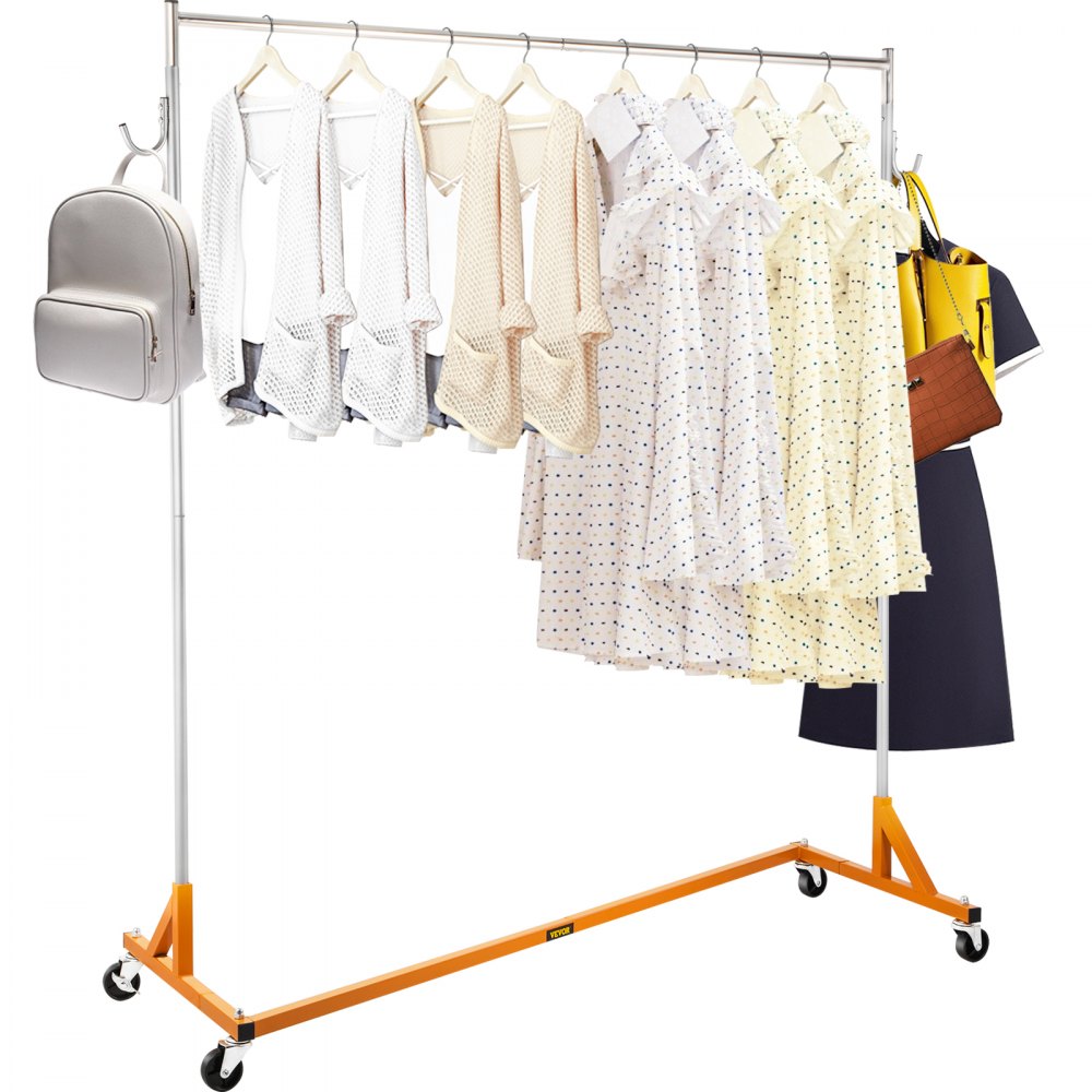 VEVOR Z Rack, Industrial Grade Z Base Garment Rack, Height Adjustable Rolling Z Garment Rack, Sturdy Steel Z Base Clothing Rack w/ Lockable Casters for Home Garment Store Display Commercial Use Orange - SYZ6016518011BJWOV0