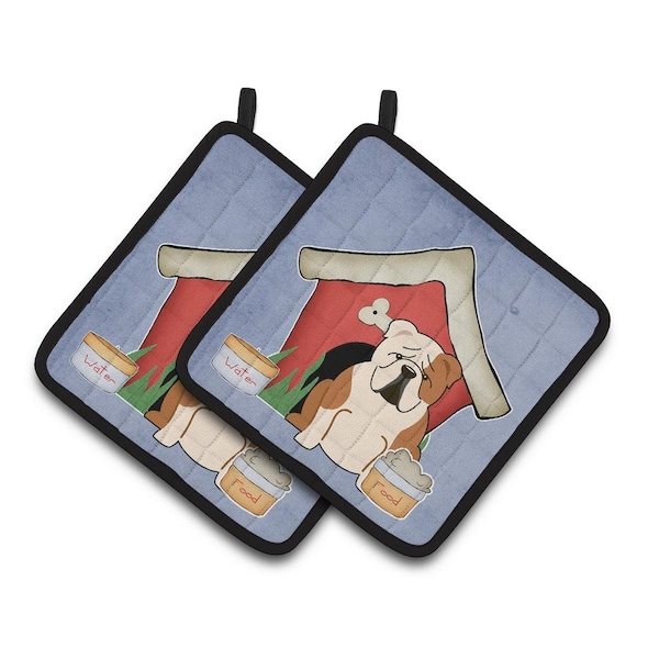 Carolines Treasures Dog House Collection English Bulldog Fawn White Pair of Pot Holders - BB2879PTHD