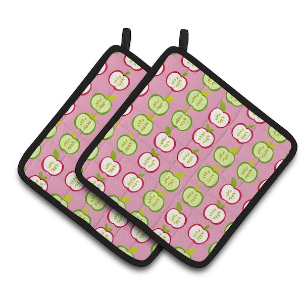 Carolines Treasures Apples on Pink Pair of Pot Holders - BB5141PTHD