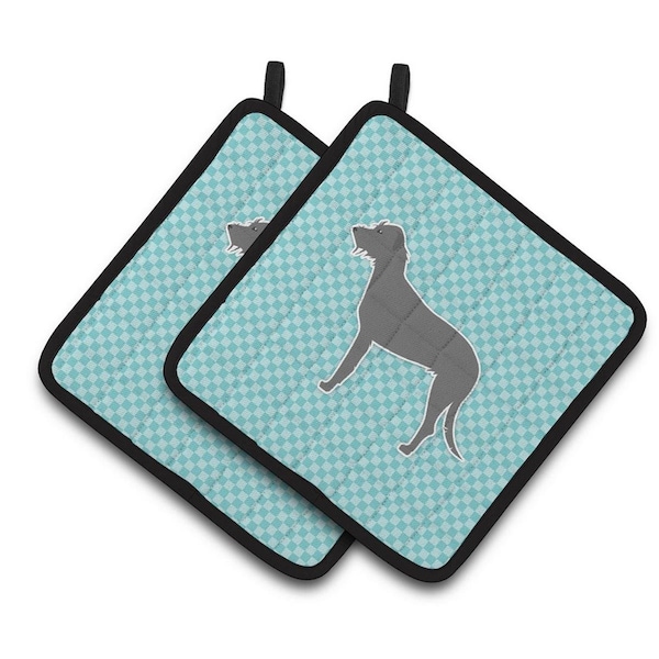 Carolines Treasures Irish Wolfhound Checkerboard Blue Pair of Pot Holders - BB3703PTHD