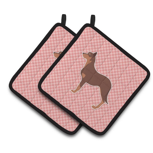 Carolines Treasures Australian Kelpie Dog Checkerboard Pink Pair of Pot Holders - BB3629PTHD