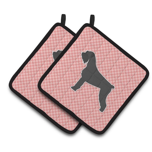 Carolines Treasures Giant Schnauzer Checkerboard Pink Pair of Pot Holders - BB3673PTHD