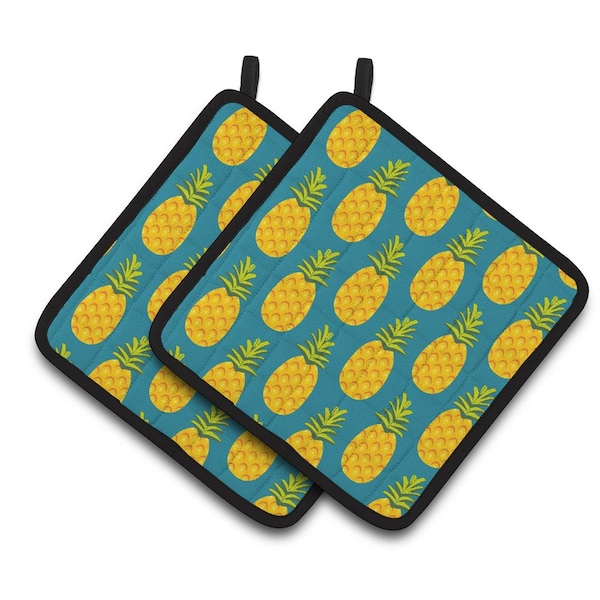 Carolines Treasures Pineapples on Teal Pair of Pot Holders - BB5145PTHD