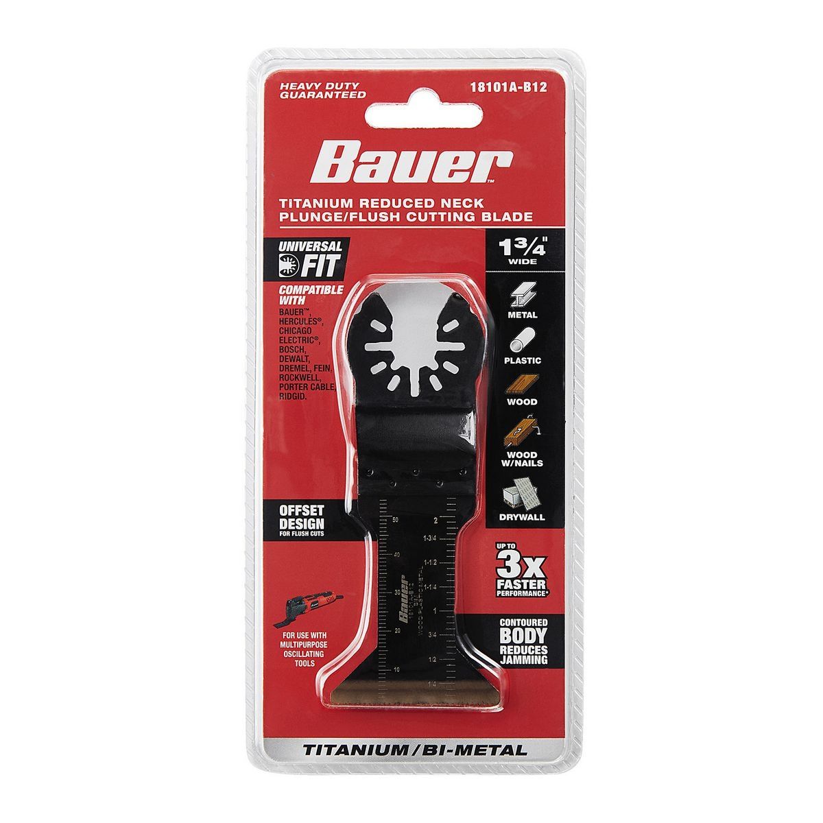 Cuchilla de corte y/o inmersión de titanio con vástago reducido de 1-3/4 pulg. de Bi-Metal de Bauer para herramientas multiherramienta oscilantes - 64964