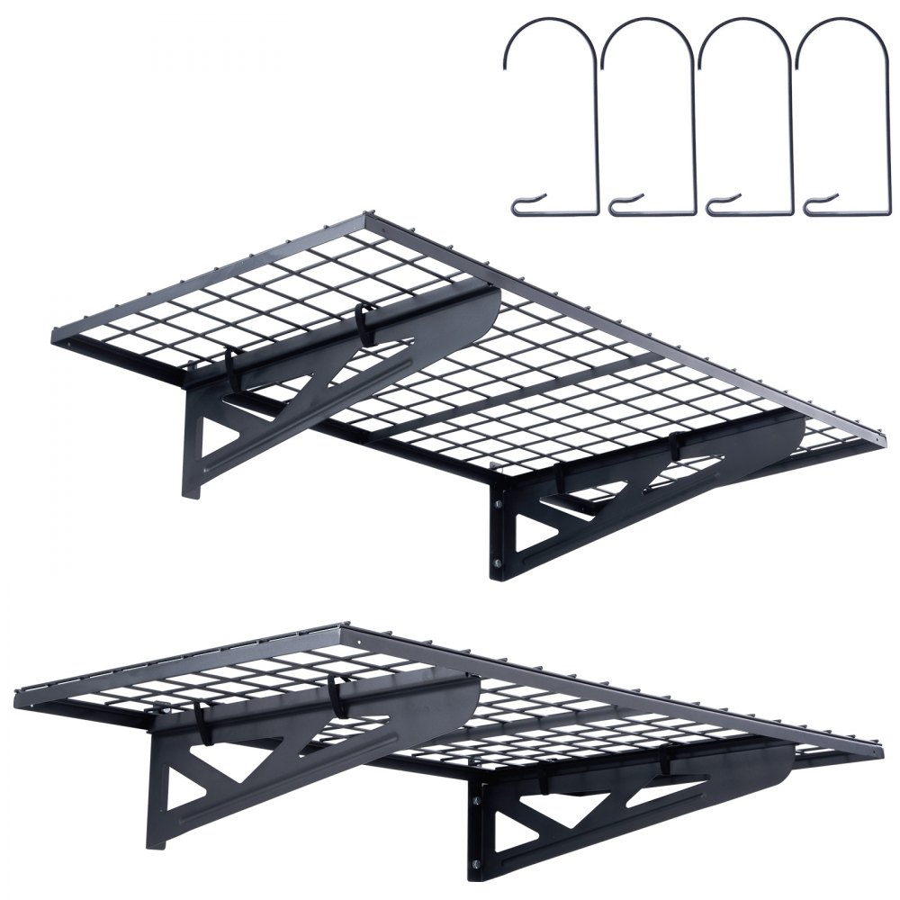 VEVOR Garage Storage Shelving, 2 Pack, 4 x 2 ft Heavy Duty Garage Shelves Wall Mounted, 502 lbs Load Capacity(Total) Garage Storage Rack Floating Shelves, Suitable for Shop, Shed, Garage Storage - ZXCKGBDHSSC48G32SV0