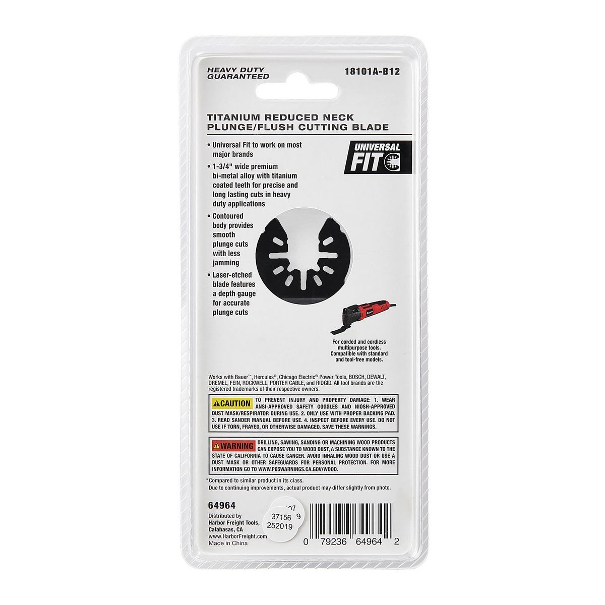 Cuchilla de corte y/o inmersión de titanio con vástago reducido de 1-3/4 pulg. de Bi-Metal de Bauer para herramientas multiherramienta oscilantes - 64964