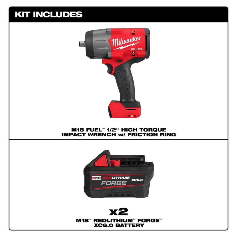 Llave de Impacto Inalámbrica sin Cepillo de Litio-Ion de 18V Milwaukee M18 FUEL con 1/2 pulgada con (2) Baterías FORGE de 6 Ah - 2967-20-48-11-1861P