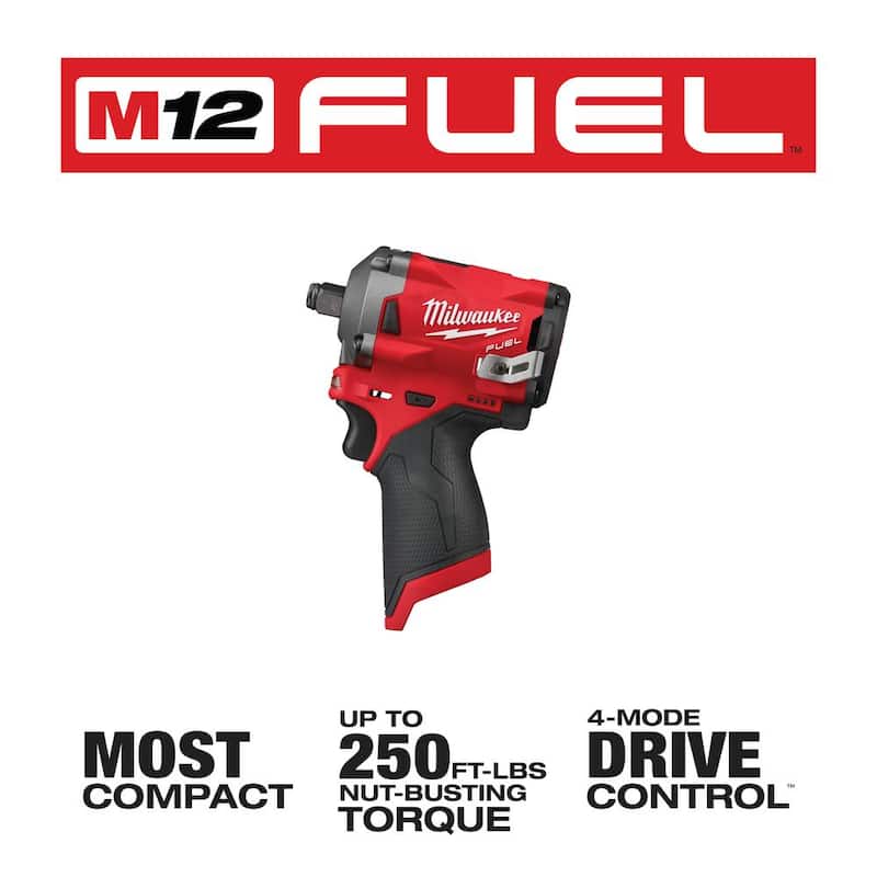 Llave de impacto inalámbrica Milwaukee M12 FUEL de 12V de iones de litio sin escobillas en 1/2 pulgada (Herramienta solamente) - 2555-20.