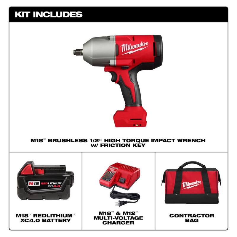 Llave de Impacto Inalámbrica sin Escobillas de Litio Milwaukee M18 18V de 1/2 pulg con Anillo de Fricción - Kit 2666-21B