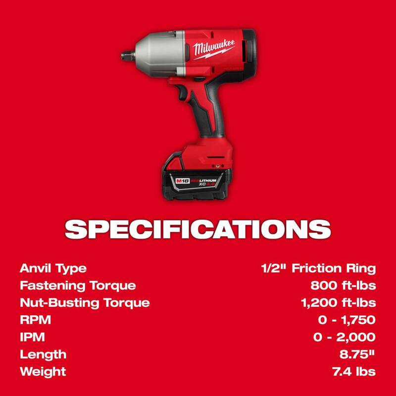 Llave de Impacto Inalámbrica sin Escobillas de Litio Milwaukee M18 18V de 1/2 pulg con Anillo de Fricción - Kit 2666-21B