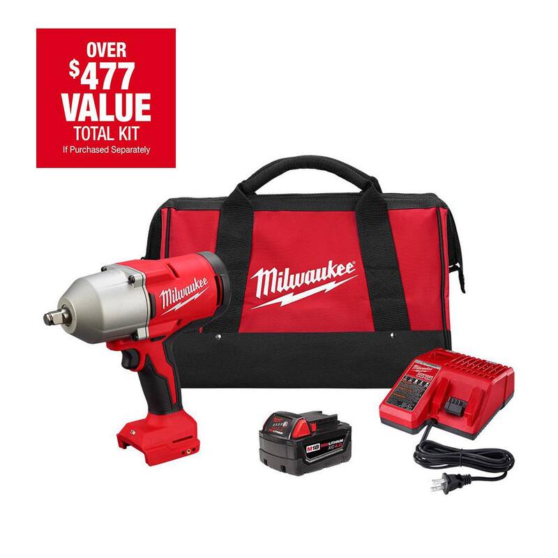 Llave de Impacto Inalámbrica sin Escobillas de Litio Milwaukee M18 18V de 1/2 pulg con Anillo de Fricción - Kit 2666-21B