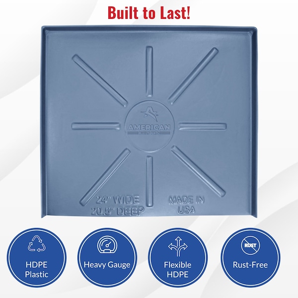 American Built Pro Dishwasher Drain Pan - Open-Ended Directs wtr Upfront for Leak Detection  - 24 inch x 20.5 inch, Gry - DWP-1G