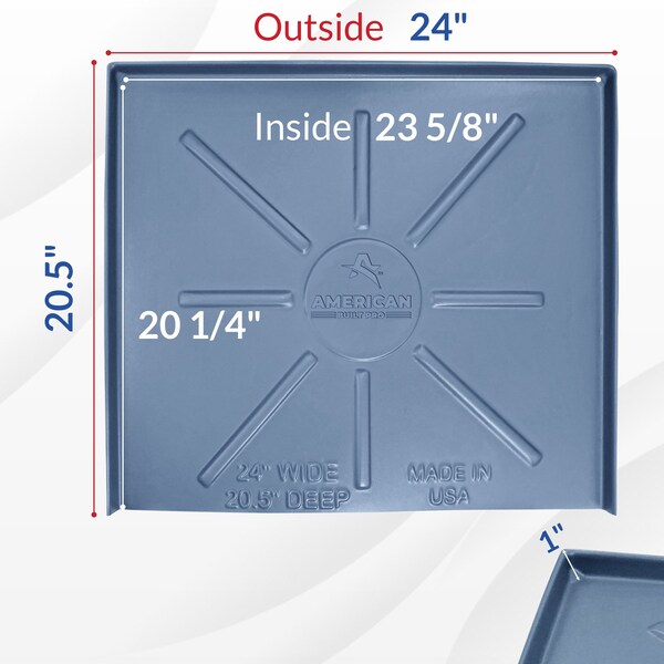 American Built Pro Dishwasher Drain Pan - Open-Ended Directs wtr Upfront for Leak Detection  - 24 inch x 20.5 inch, Gry - DWP-1G