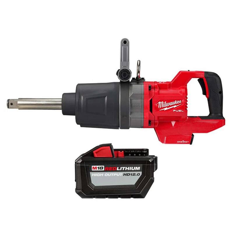 Llave de impacto inalámbrica sin escobillas Milwaukee M18 FUEL de 18V con batería de iones de litio de 1 pulgada y asa en D extendida y batería de 12Ah de ALTA CAPACIDAD - 2869-20-48-11-1812.
