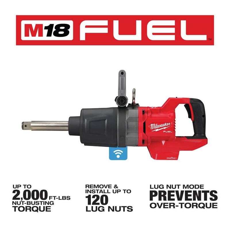 Llave de impacto inalámbrica sin escobillas Milwaukee M18 FUEL de 18V con batería de iones de litio de 1 pulgada y asa en D extendida y batería de 12Ah de ALTA CAPACIDAD - 2869-20-48-11-1812.