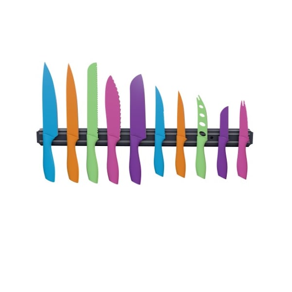 Hastings Home Hastings Home Colorful 10-Piece Knife Set- Magnetic Bar Storage- Stainless-Steel Blades - 253775SWZ