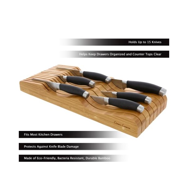 Hastings Home In Drawer Bamboo Knife Block / Cutlery Storage Organizer, Holds up to 15 Knives, Bacteria Resistant - 799873VRA