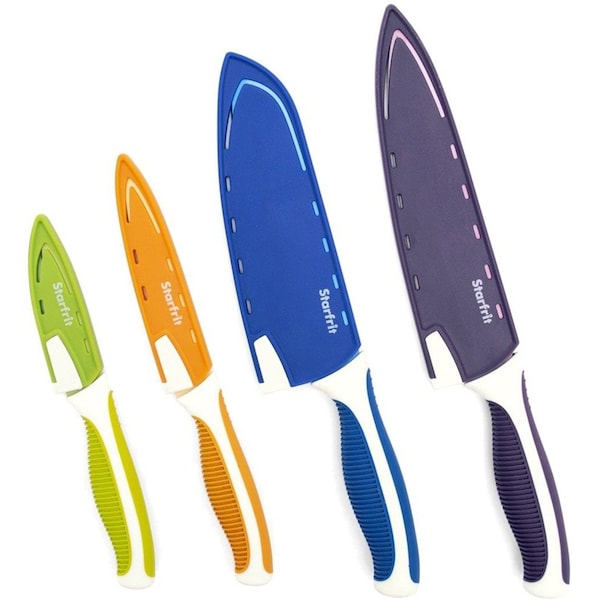 Starfrit Set of 4 Knives with Integrated Sharpening Sheaths - 093887-006-NEW1