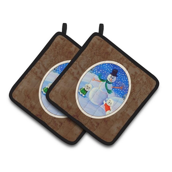 Carolines Treasures Snowman Bichon Frise Pair of Pot Holders, 7.5 x 3 x 7.5 in. - 7145PTHD