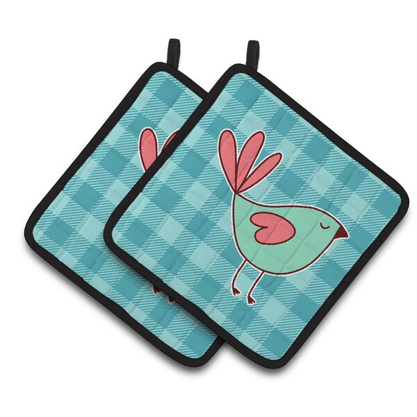 Carolines Treasures Bird on Blue Plaid Pair of Pot Holders - BB6831PTHD